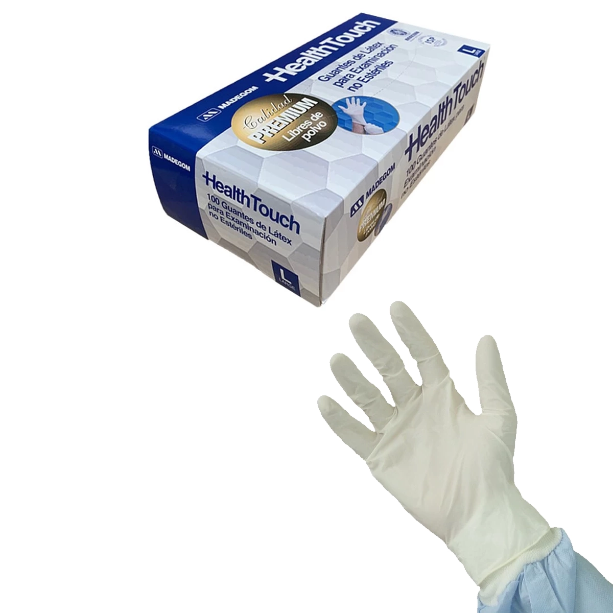Guantes de Látex Sin Polvo Talla M Health Touch Premium