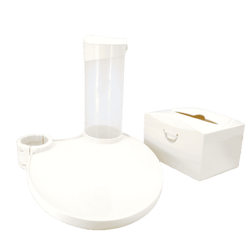 Bandeja Ovalada auxiliar para sillón dental con dispensador de vasos