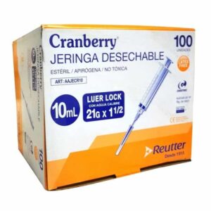 Jeringa Desechable Estéril Luer Lock 10cc Caja 100 unidades