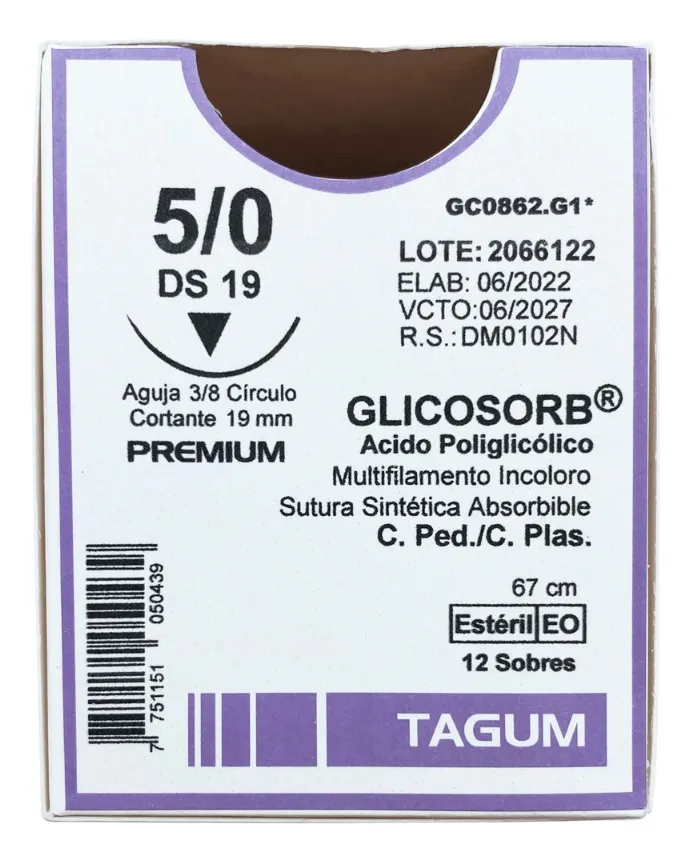 Sutura Reabsorbible 5/0 Vicryl (Poliglicólico) TAGUM
