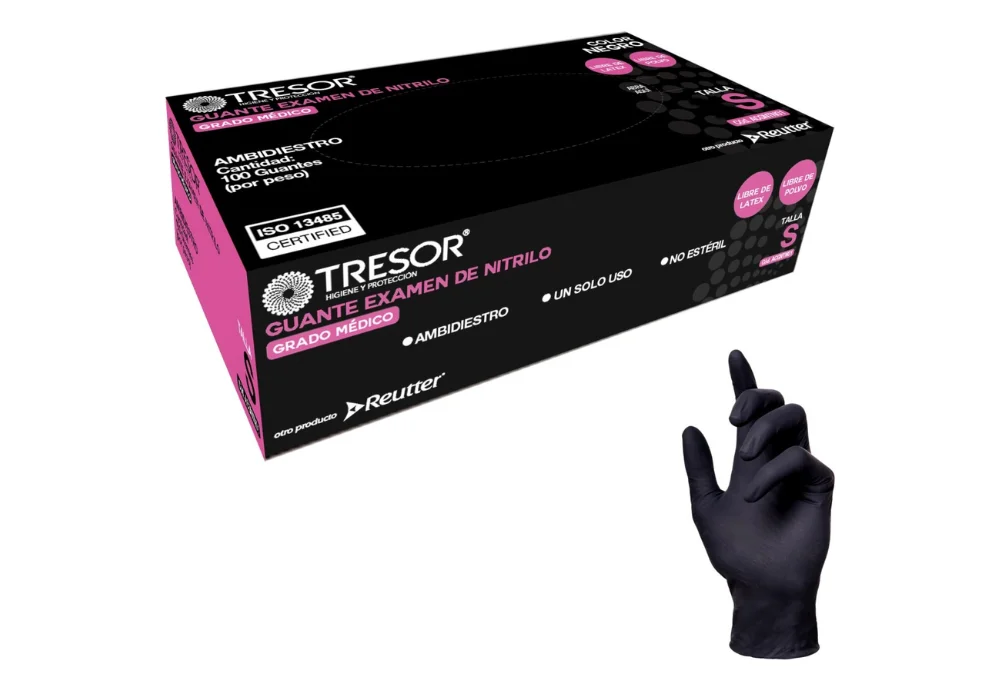 Guantes de Nitrilo Negro Sin Polvo Tresor