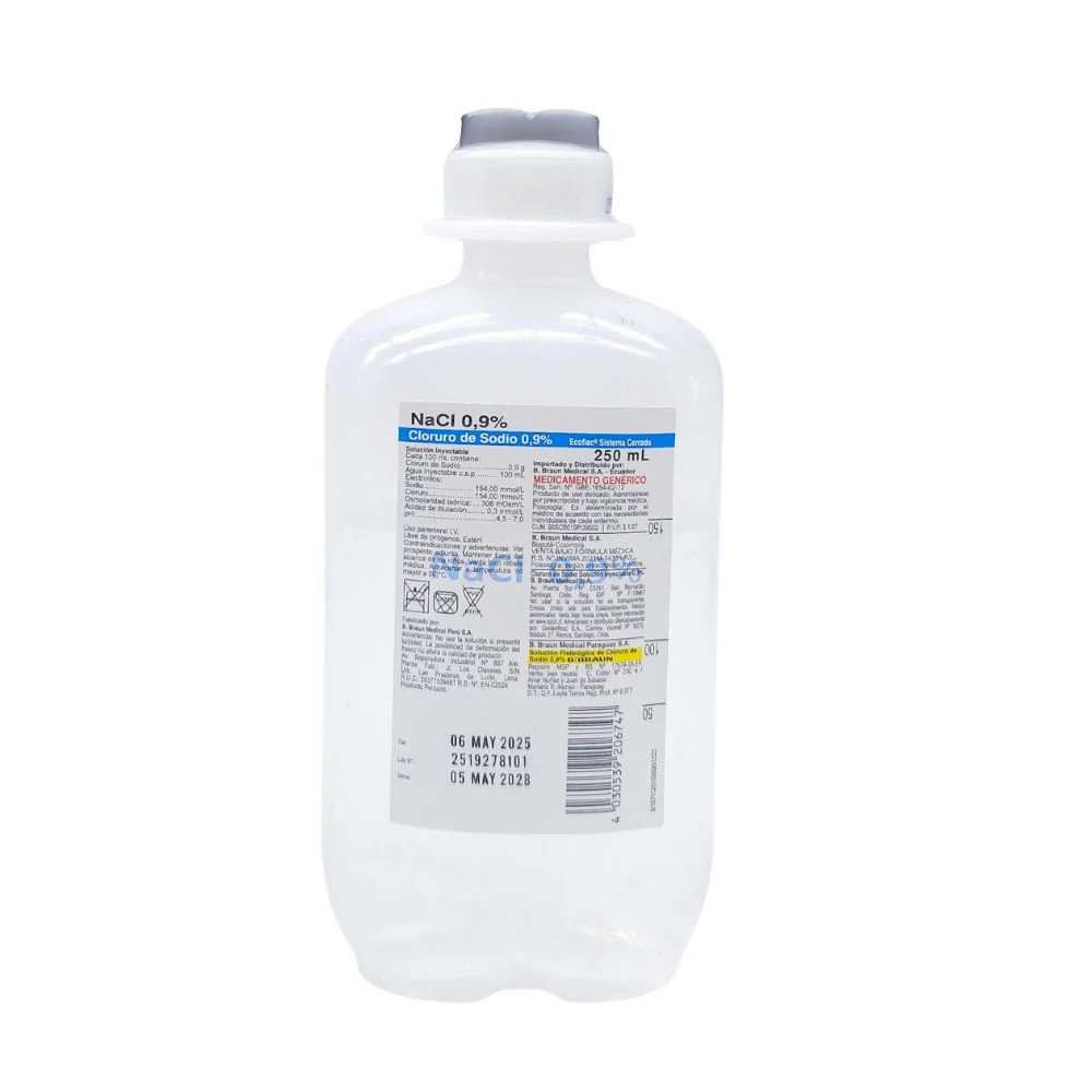 Suero Fisiológico Cloruro de Sodio 0.9% 250ml BRAUN